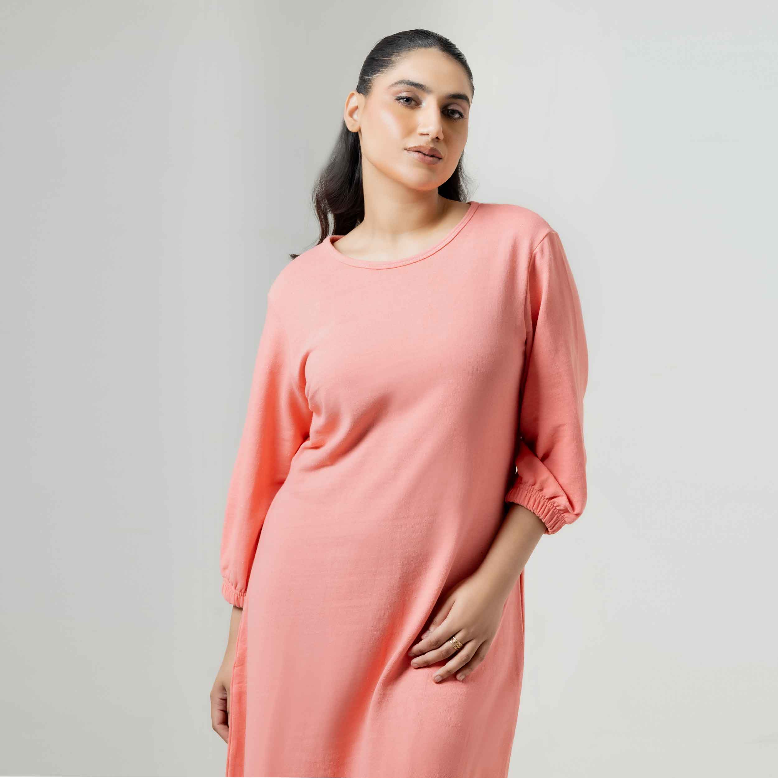 Relaxed Fit Jersey Day Dress with Elastic Cuffs