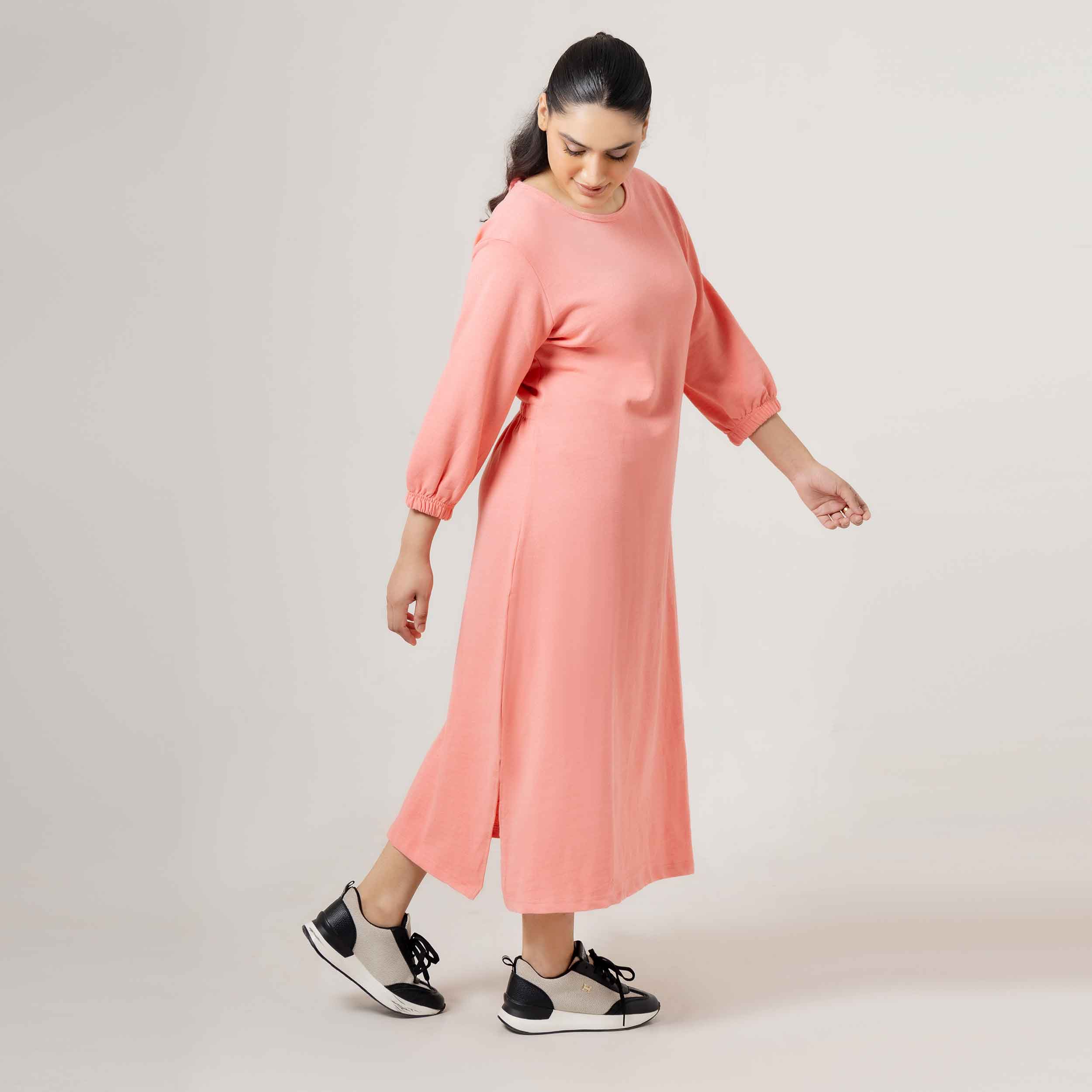 Relaxed Fit Jersey Day Dress with Elastic Cuffs