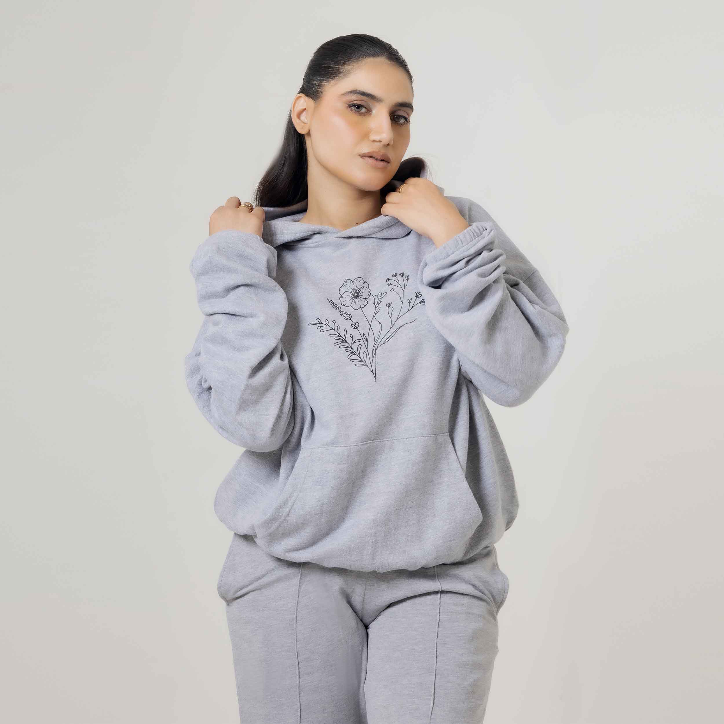 Comfort Wear Floral Graphic Grey Tracksuit