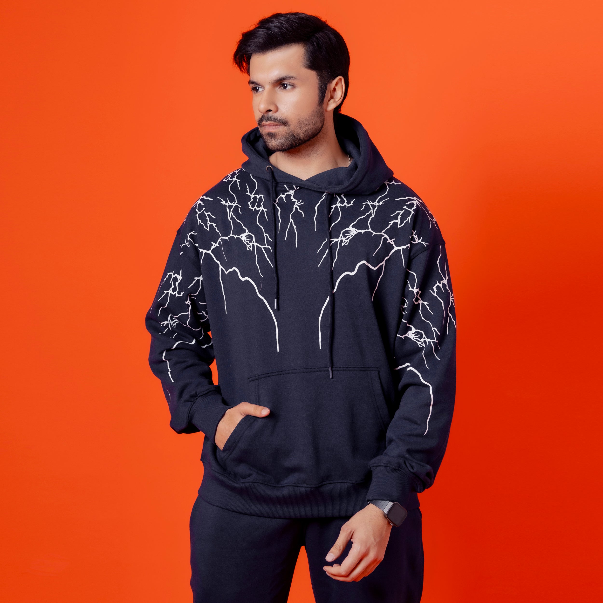 Men Blue Graphic Fleece Tracksuit
