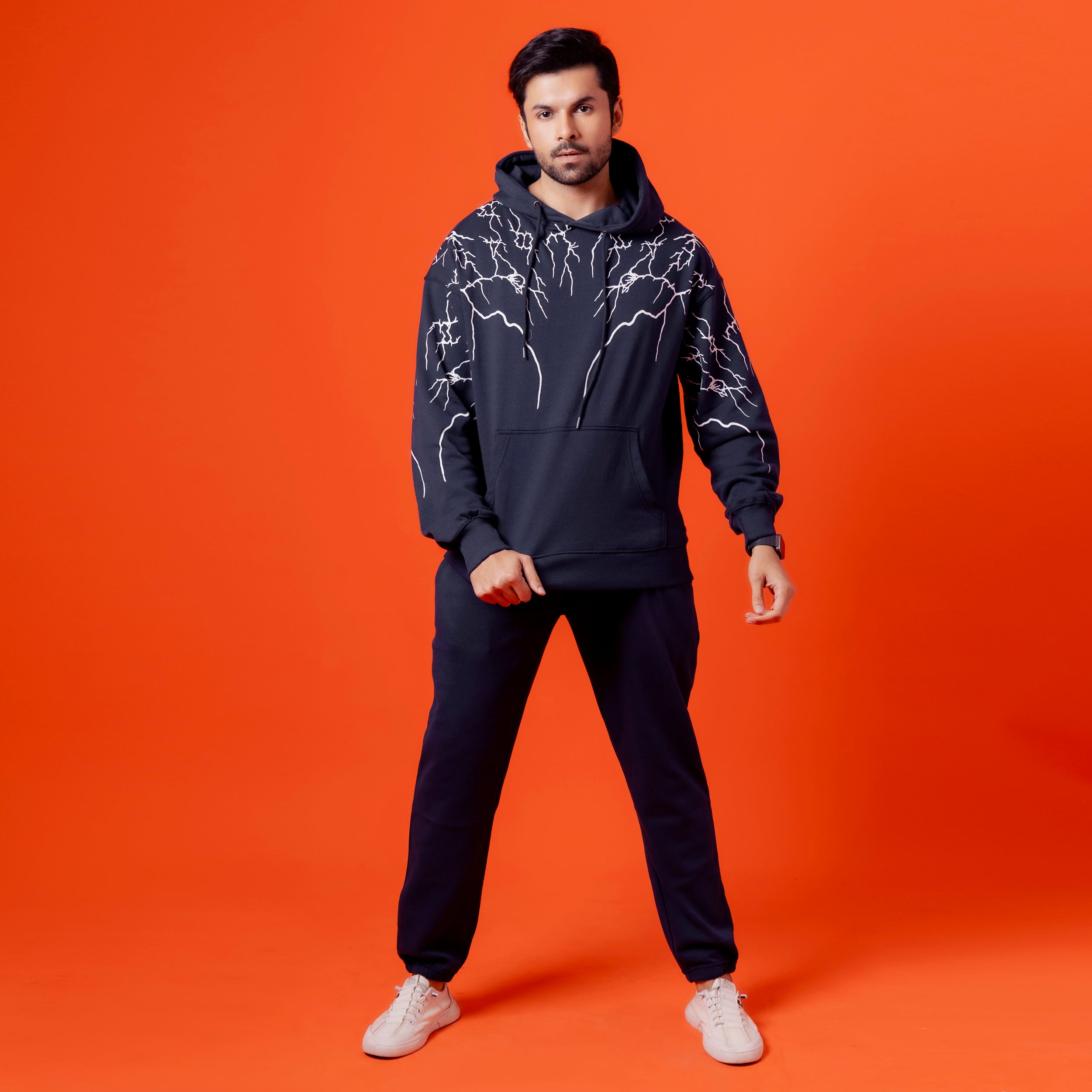 Men Blue Graphic Fleece Tracksuit