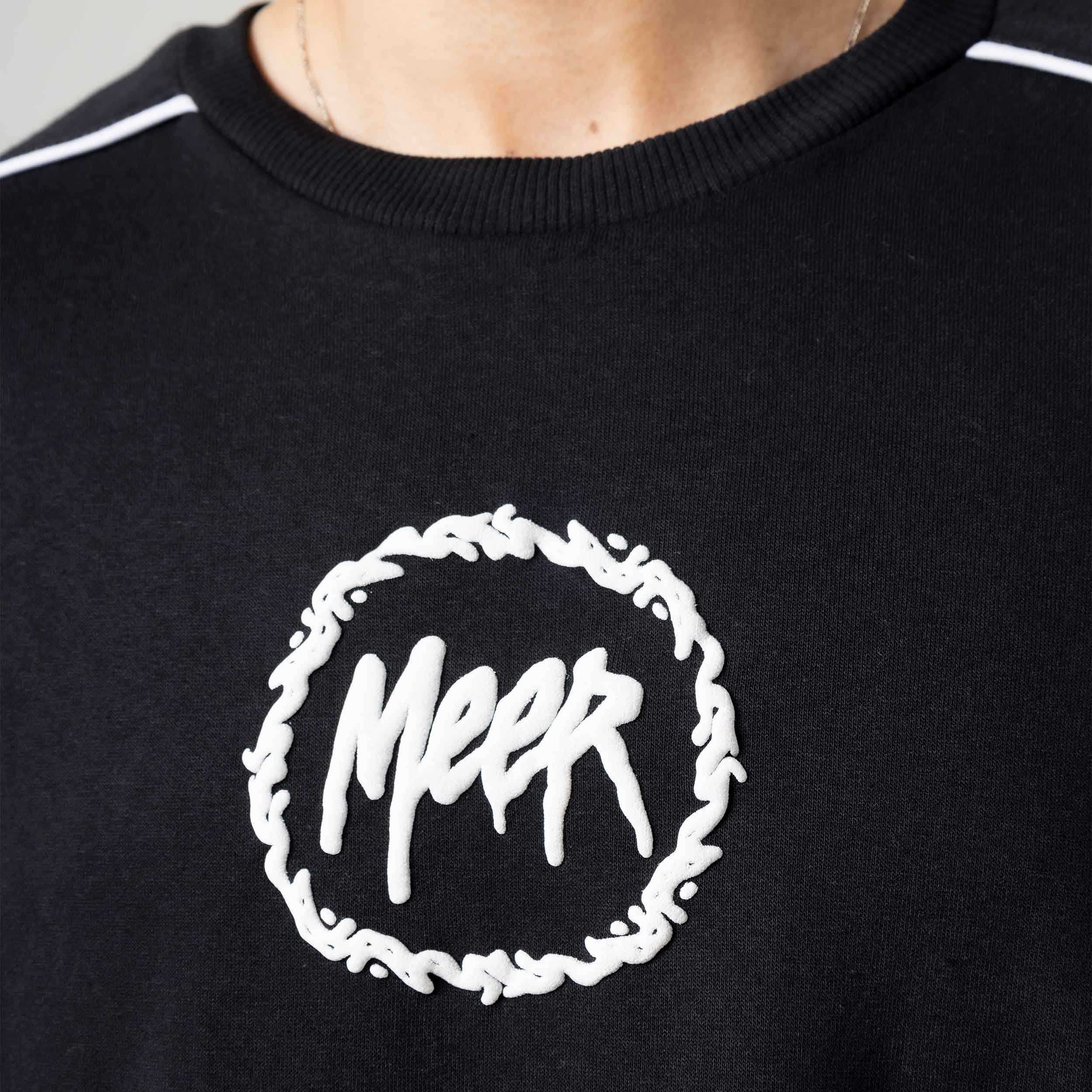 Men's Black Crewneck Sweatshirt with White Piping