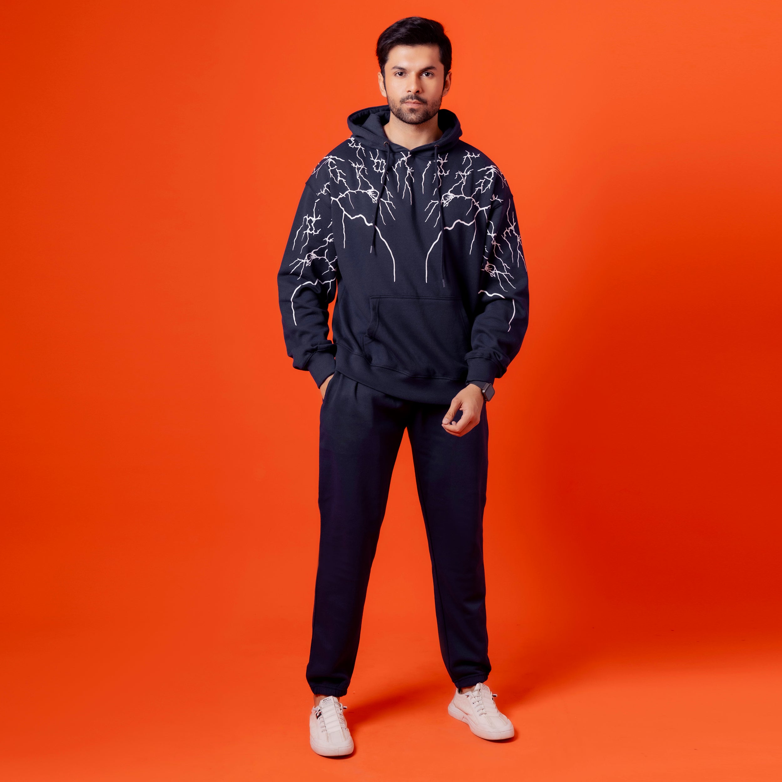 Men Blue Graphic Fleece Tracksuit