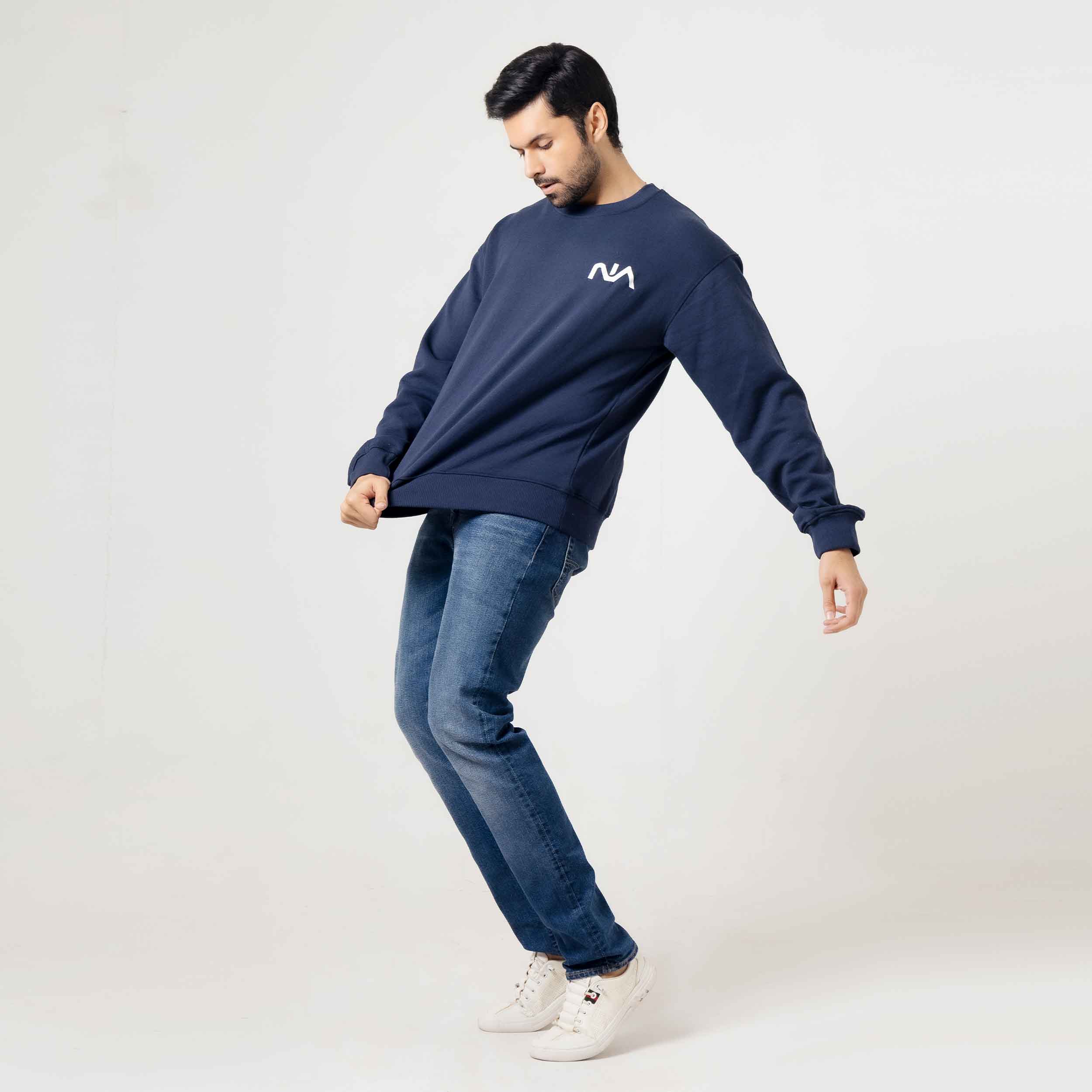 Men's Navy Blue Crew Neck Sweatshirt