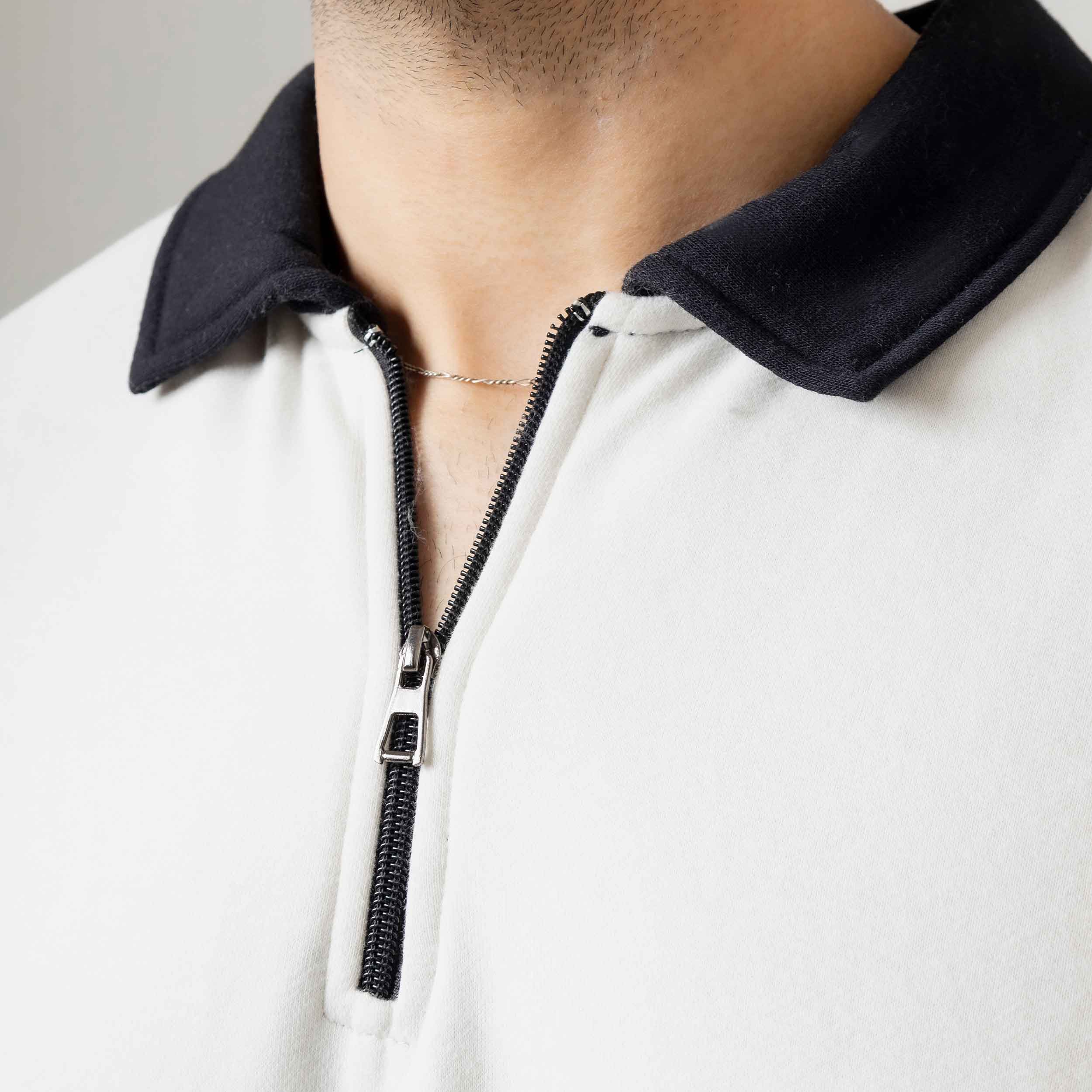 White Graphic Polo Sweatshirt