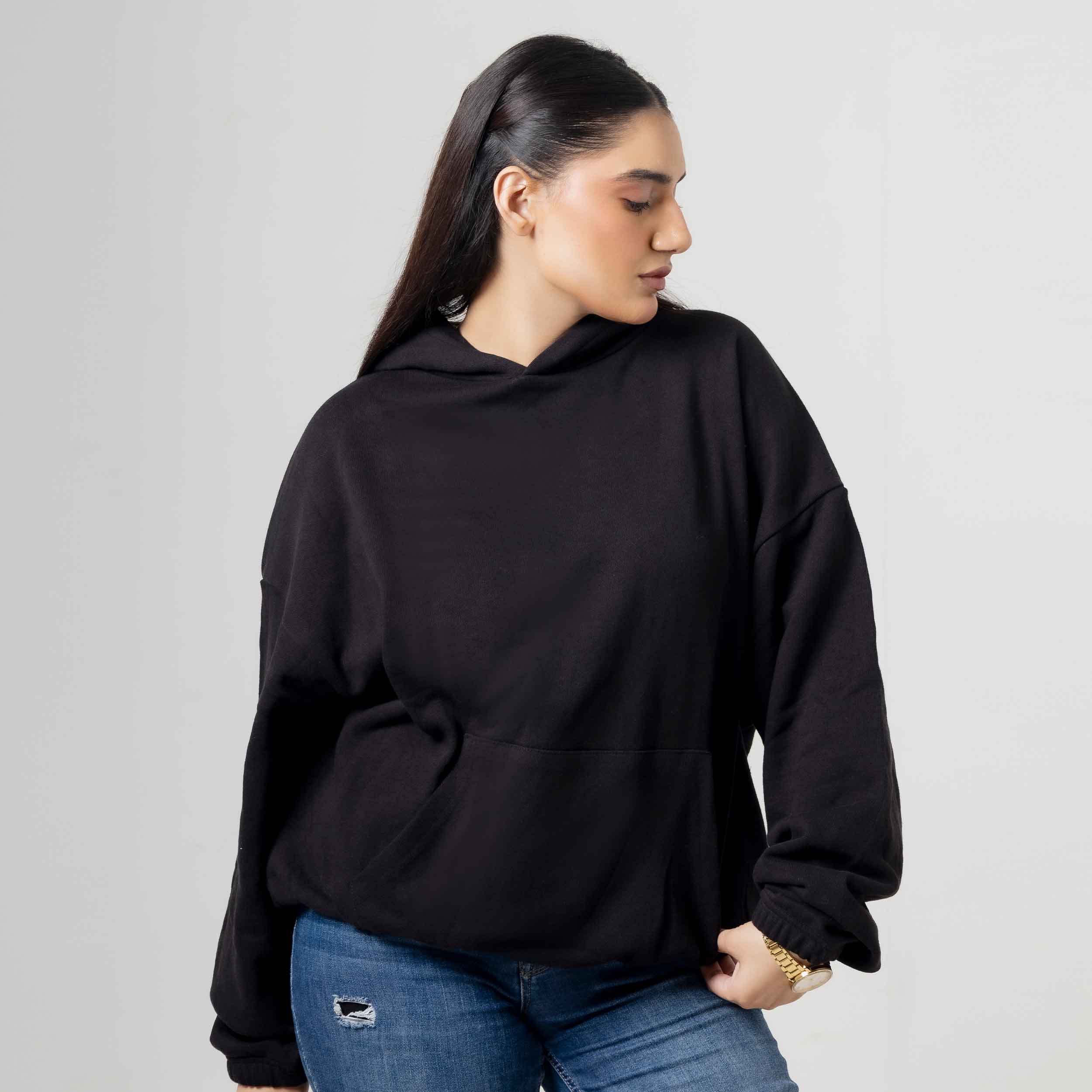 Basic Solid Black Kangaroo Pocket Hoodie