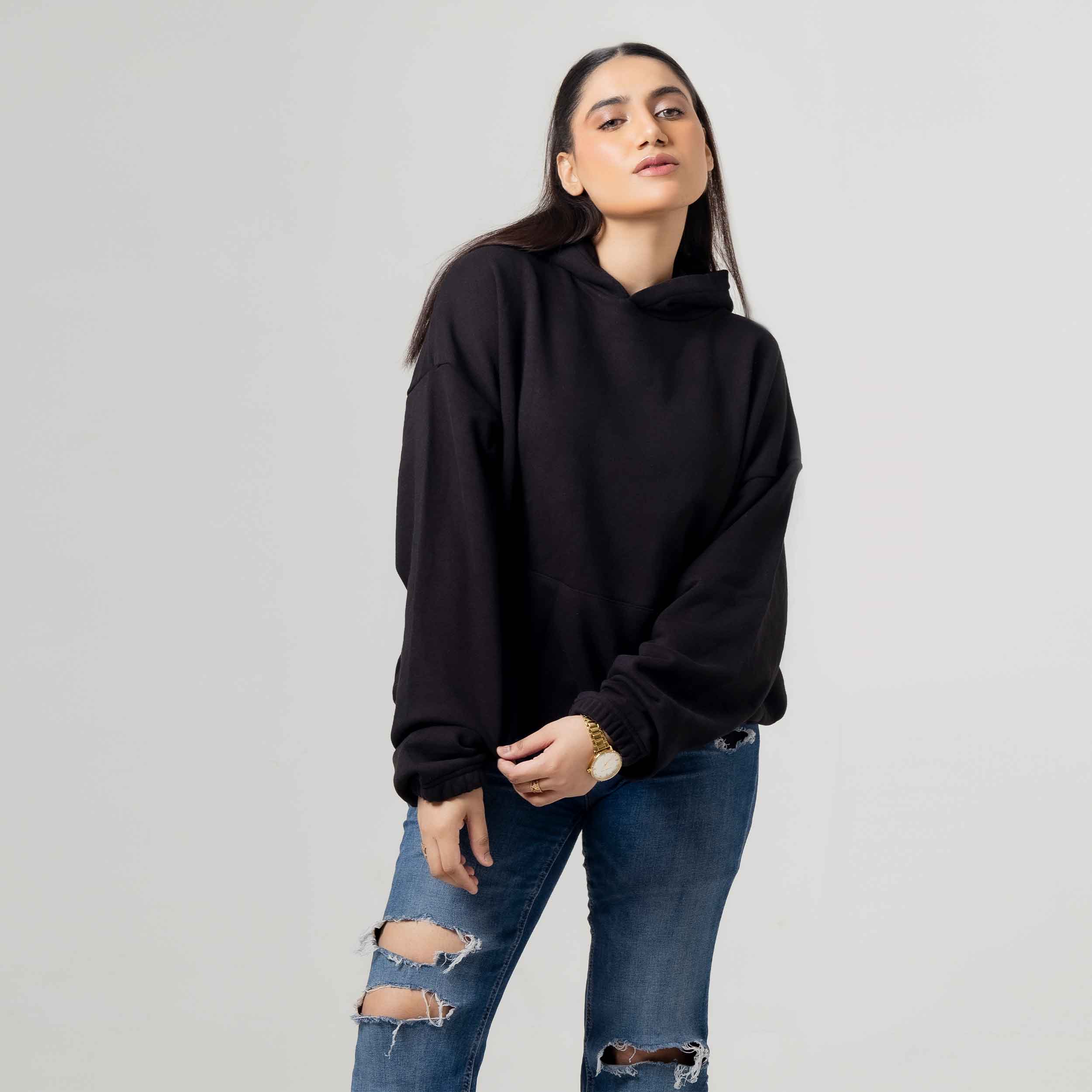 Basic Solid Black Kangaroo Pocket Hoodie