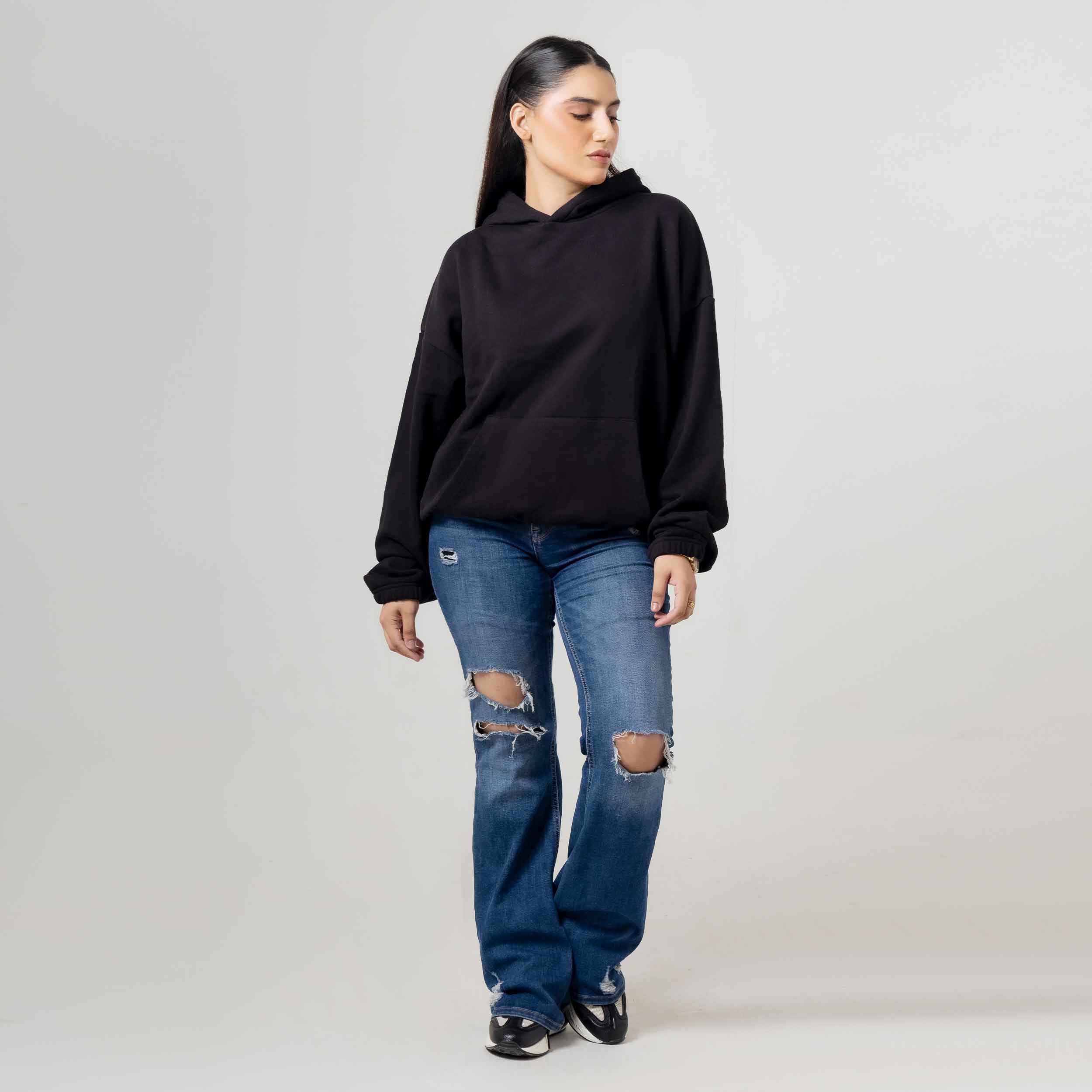 Basic Solid Black Kangaroo Pocket Hoodie