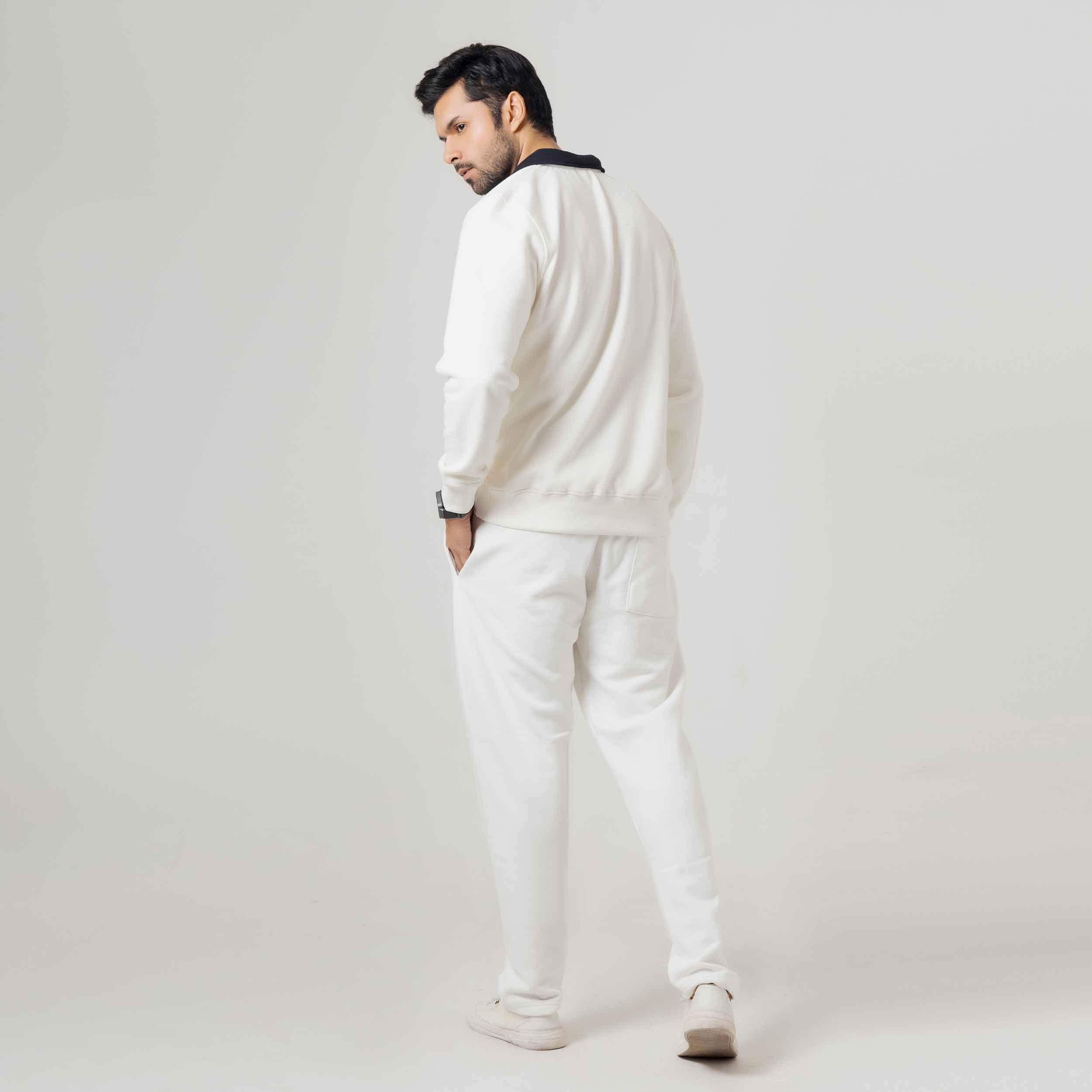 White Graphic Polo Sweatshirt