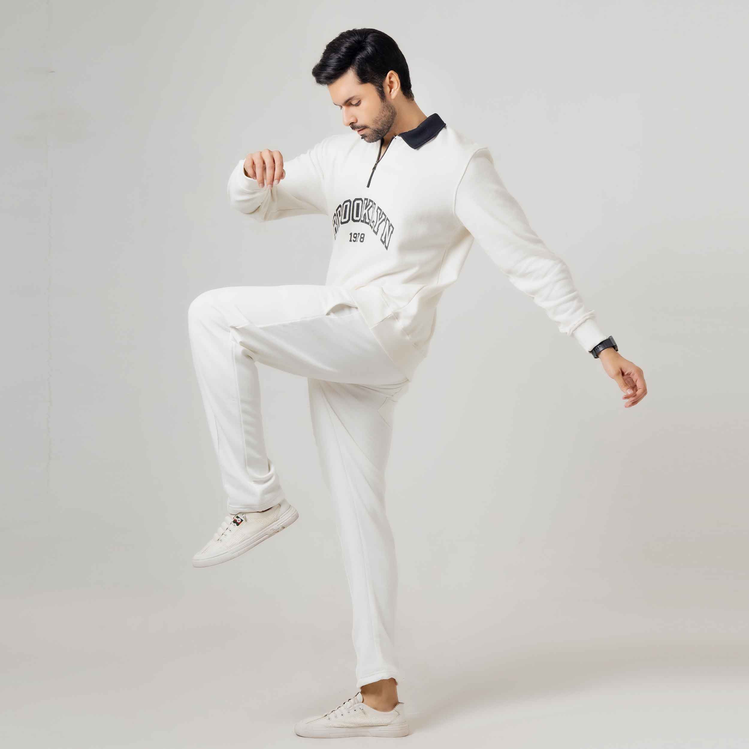 White Graphic Polo Sweatshirt