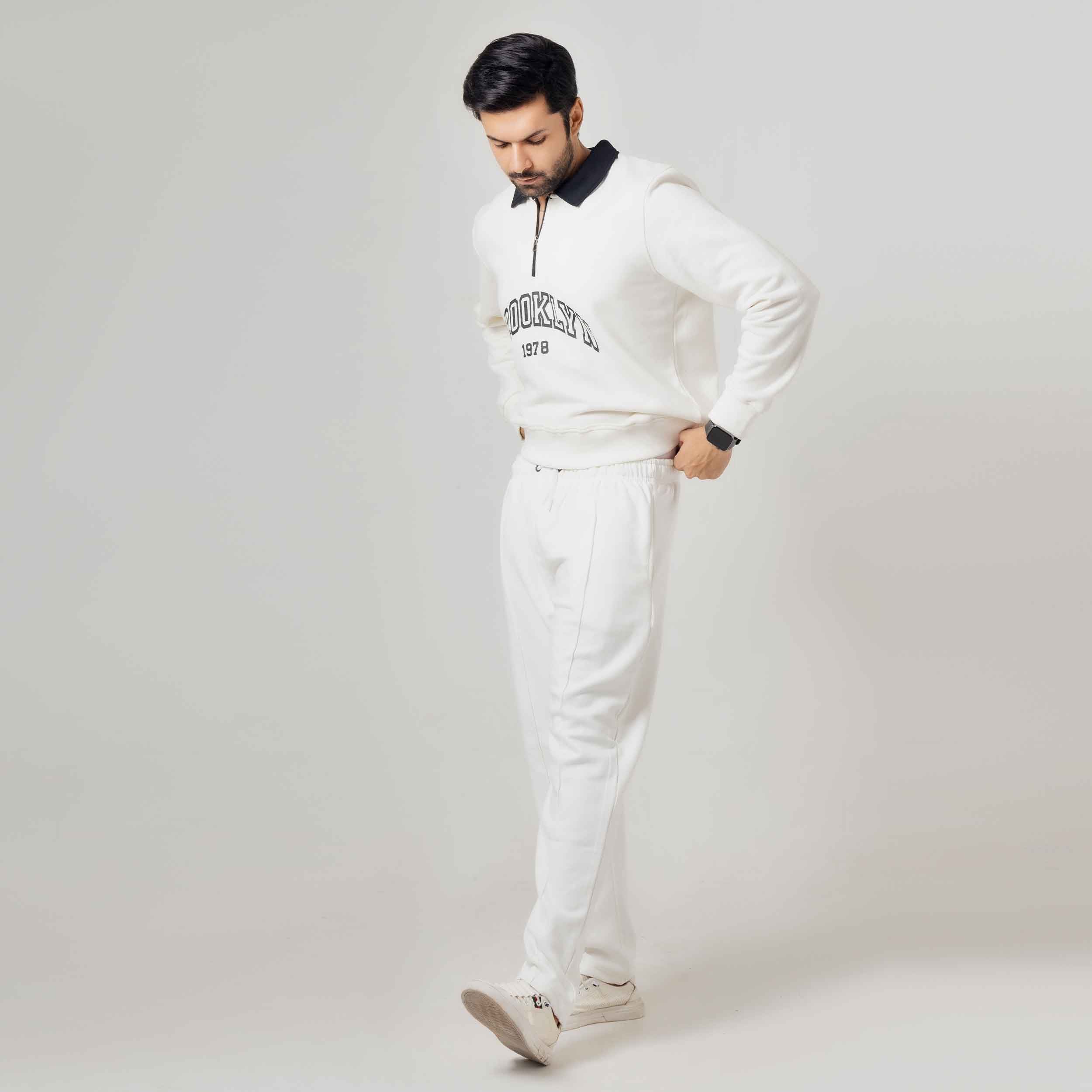 White Graphic Polo Sweatshirt
