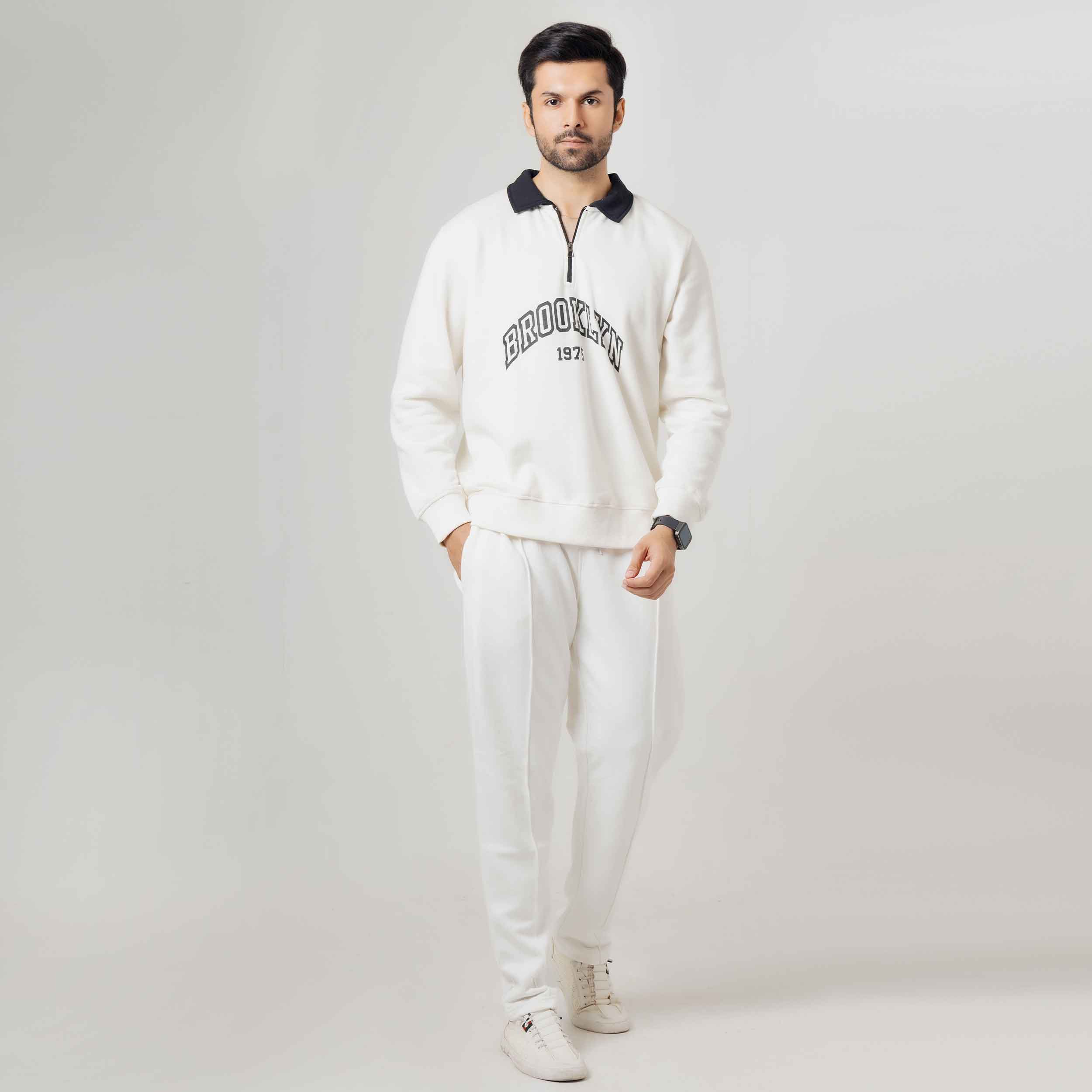White Graphic Polo Sweatshirt