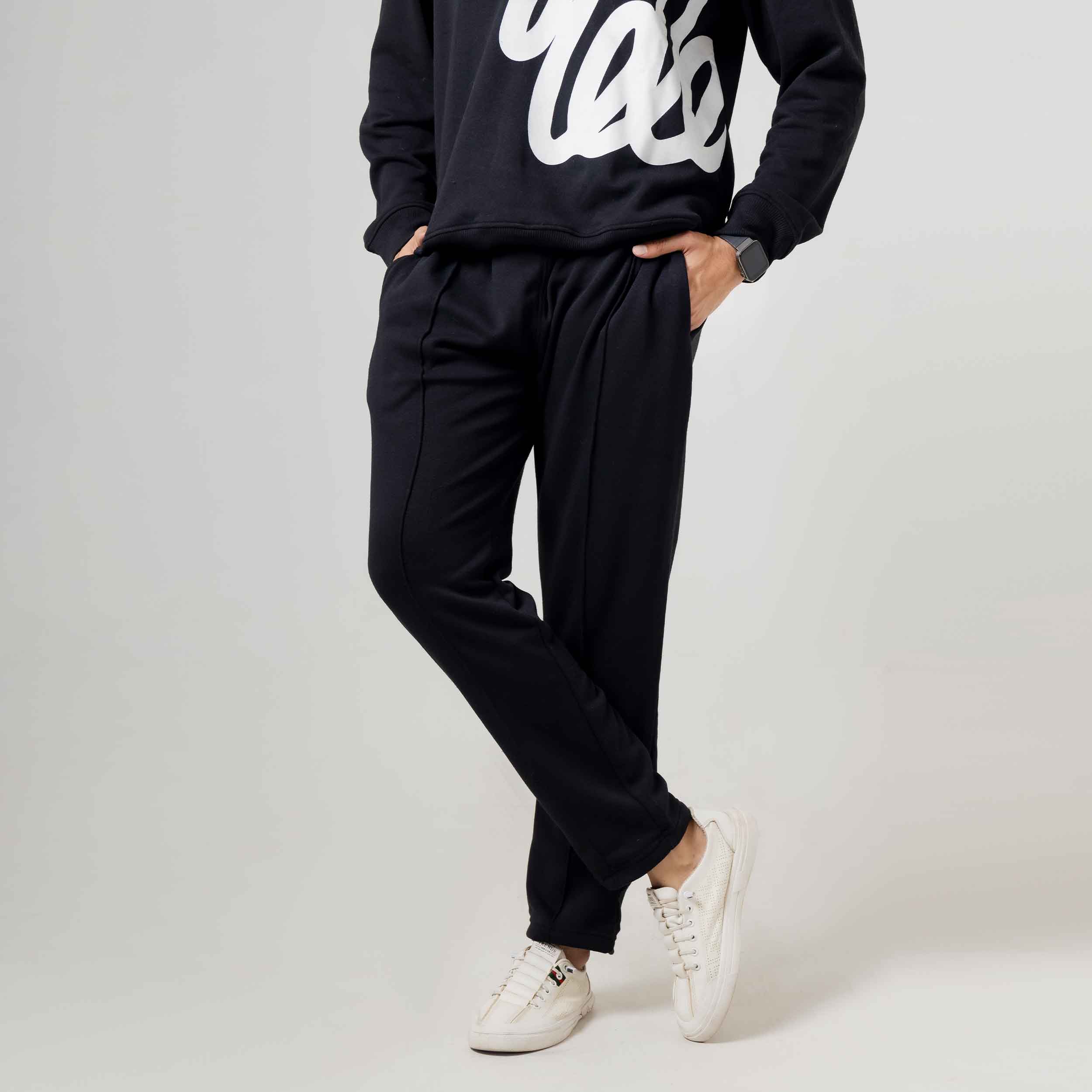 Casual Black Fleece Trousers