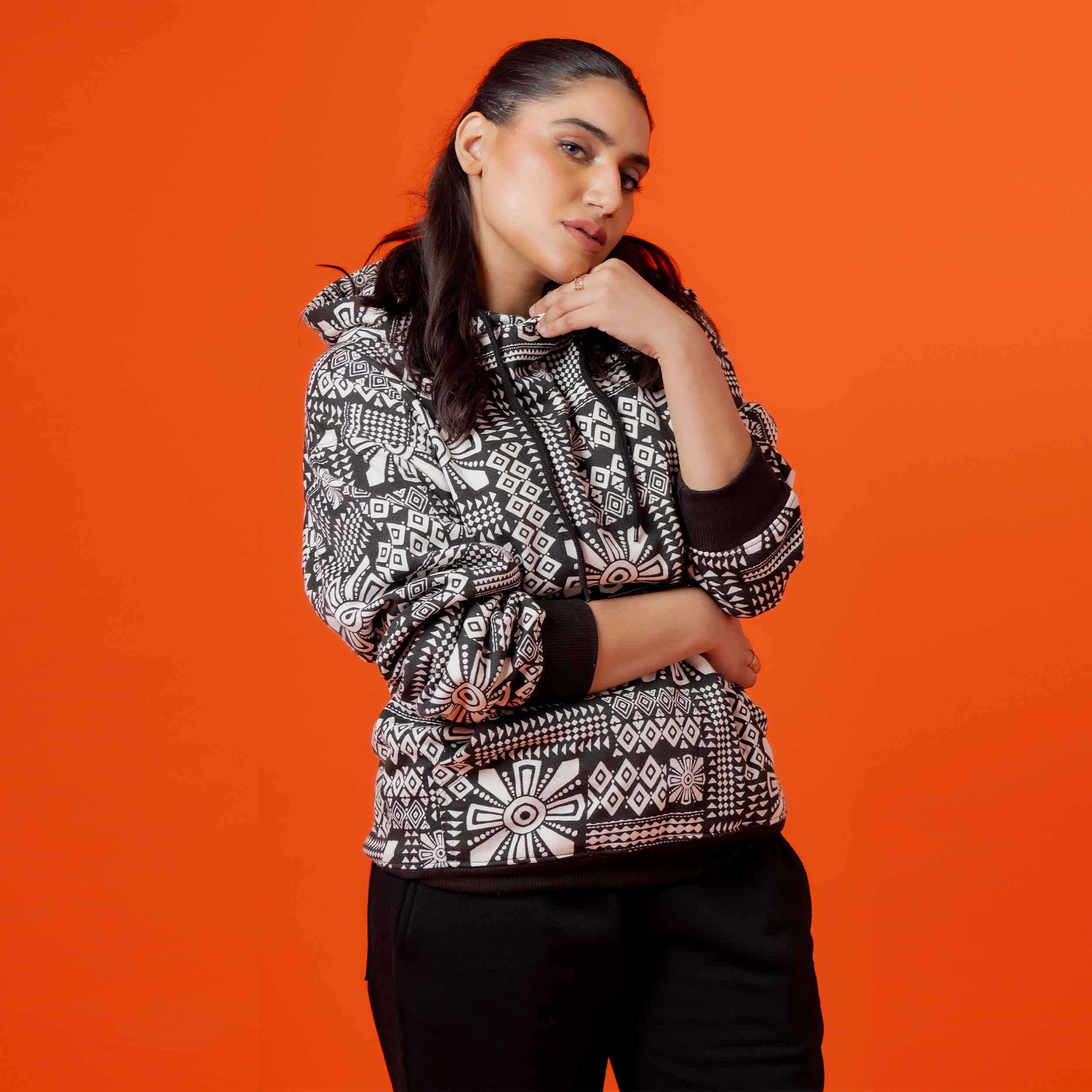 Women Monochrome Fleece Hoodie