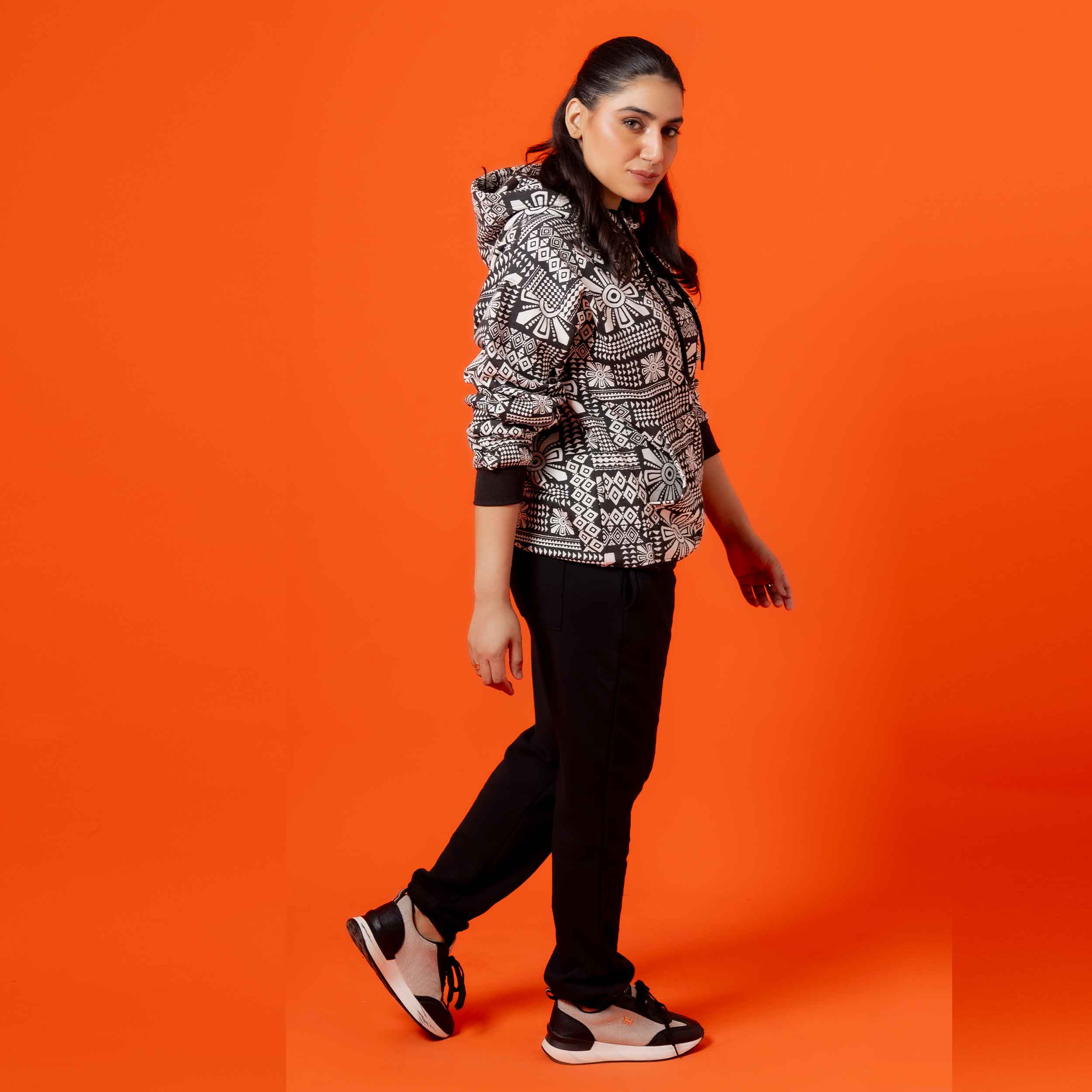 Women Monochrome Fleece Hoodie