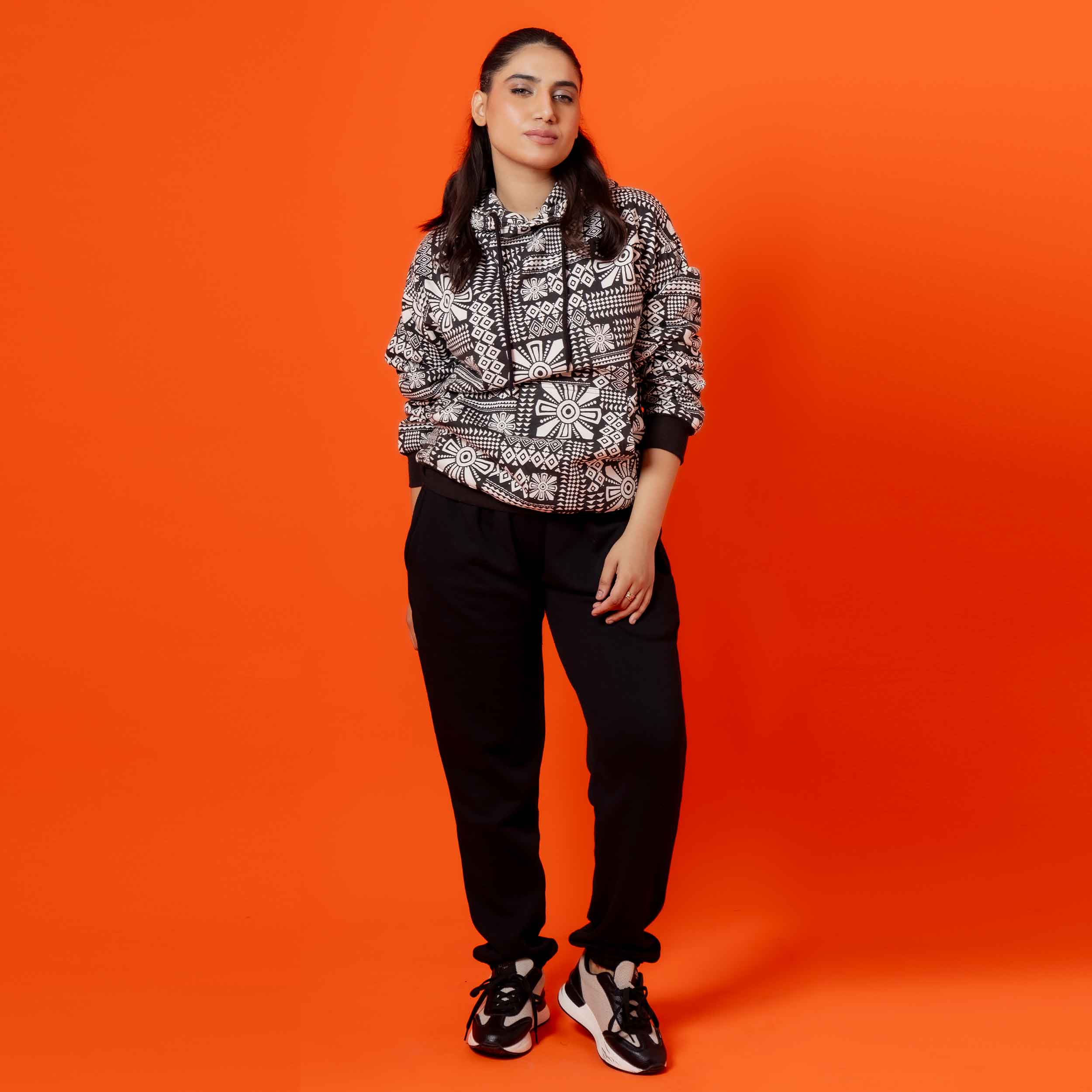 Women Monochrome Fleece Hoodie