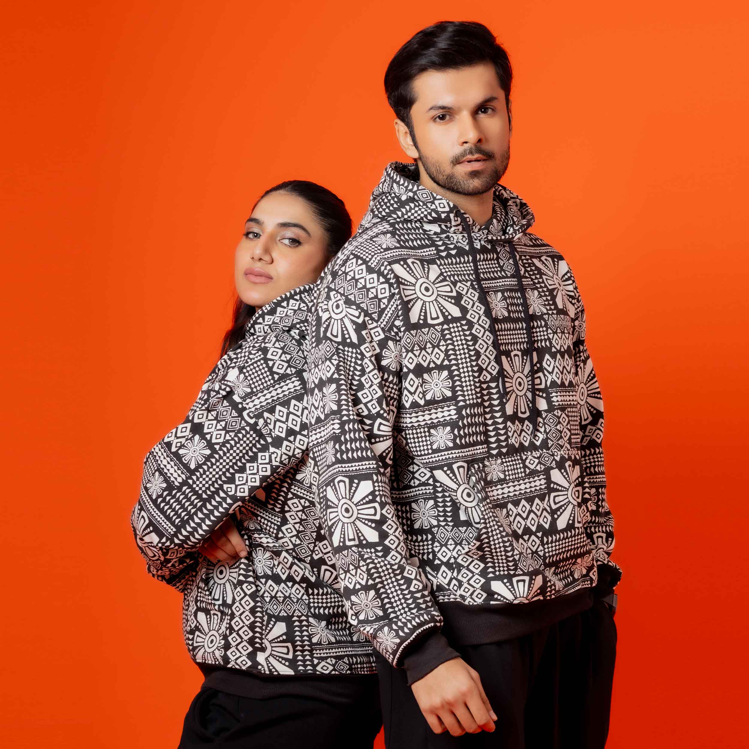 Men Monochrome Fleece Hoodie