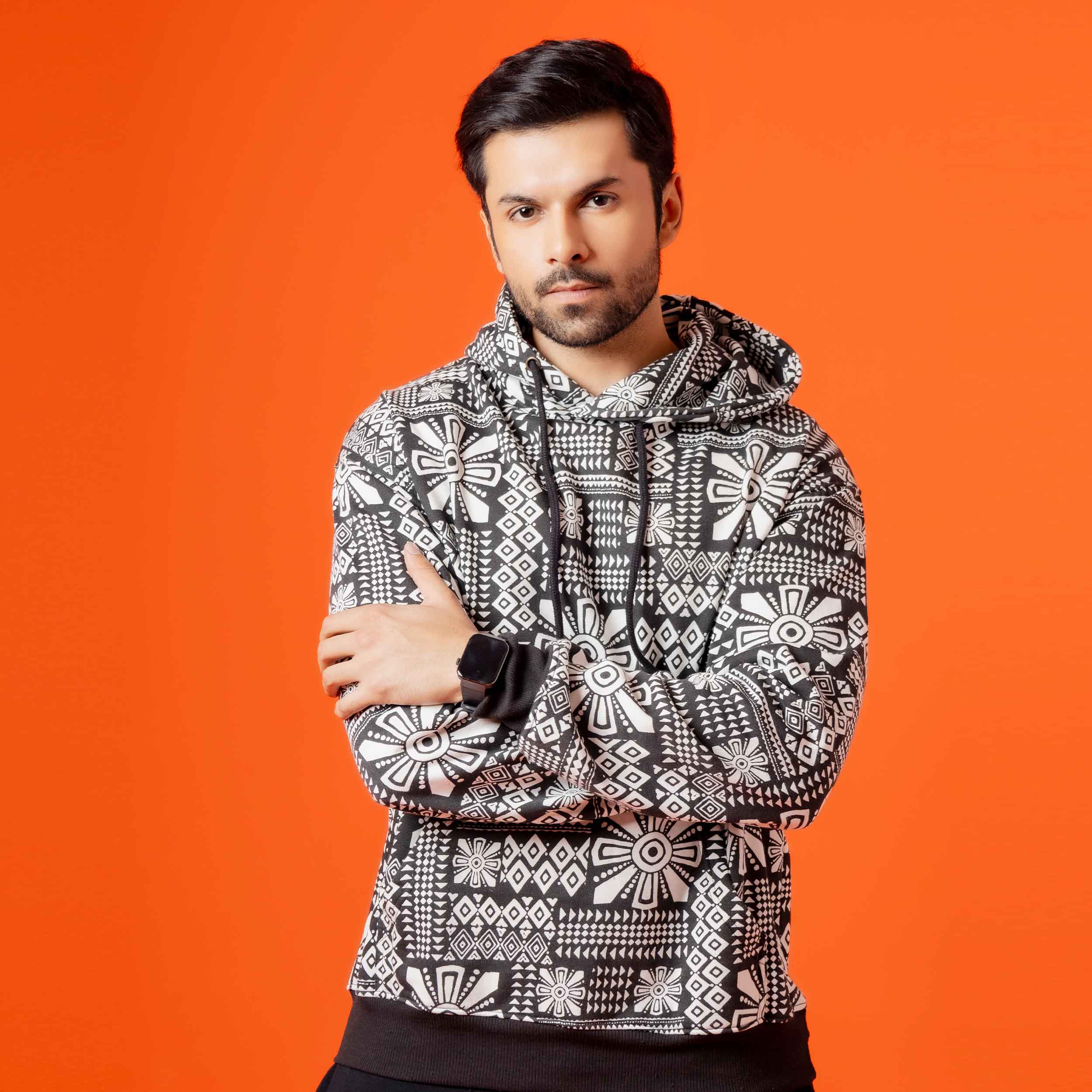 Men Monochrome Fleece Hoodie