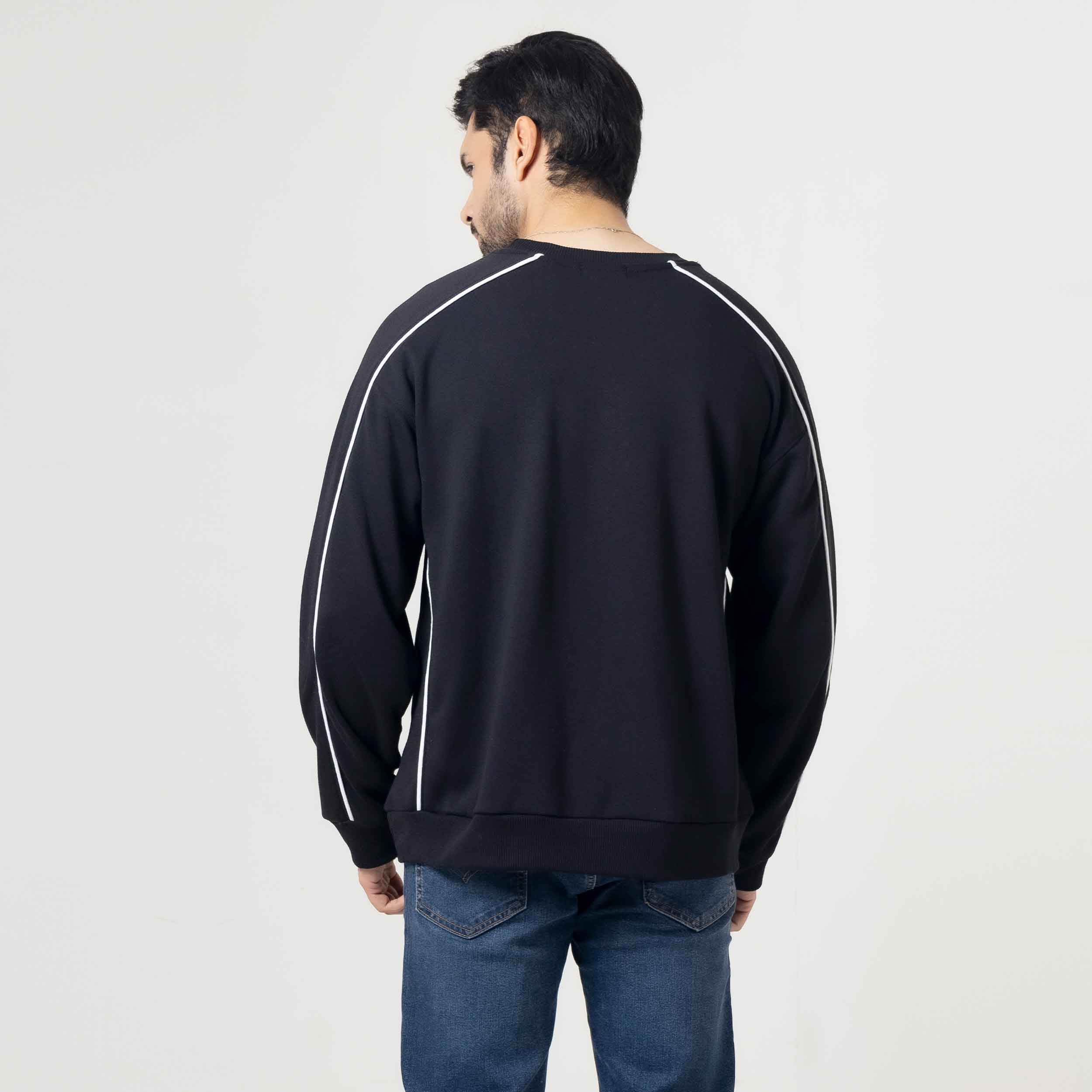 Men's Black Crewneck Sweatshirt with White Piping