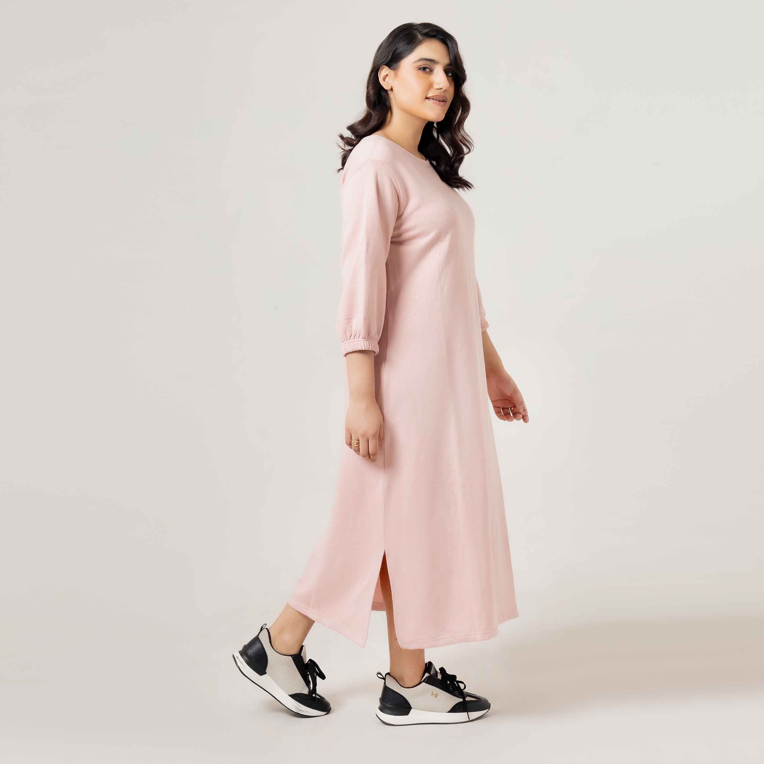 Comfort Knit Side Slit Pink Frock