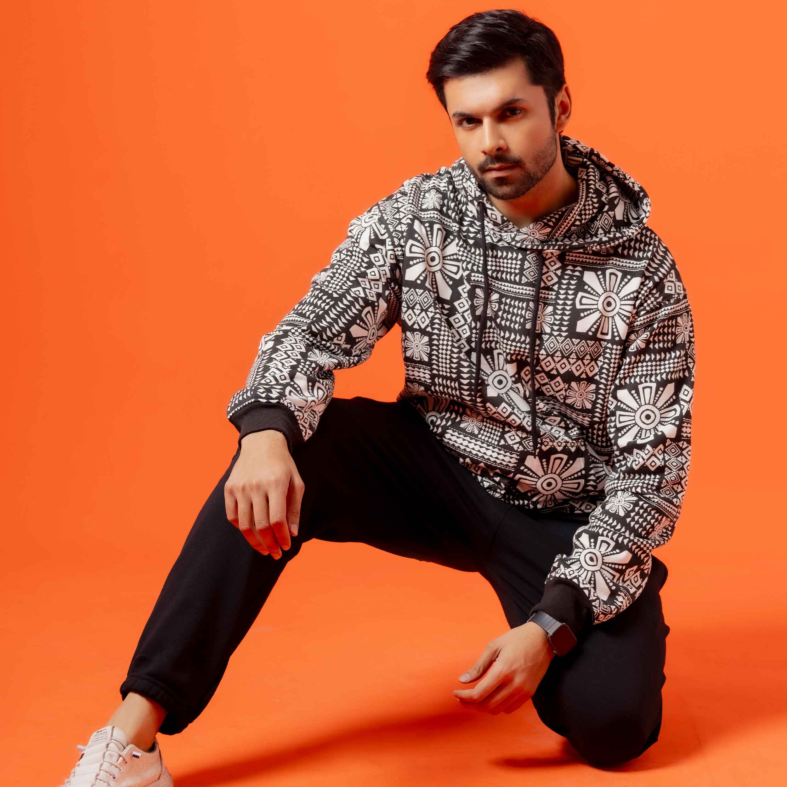 Men Monochrome Fleece Hoodie