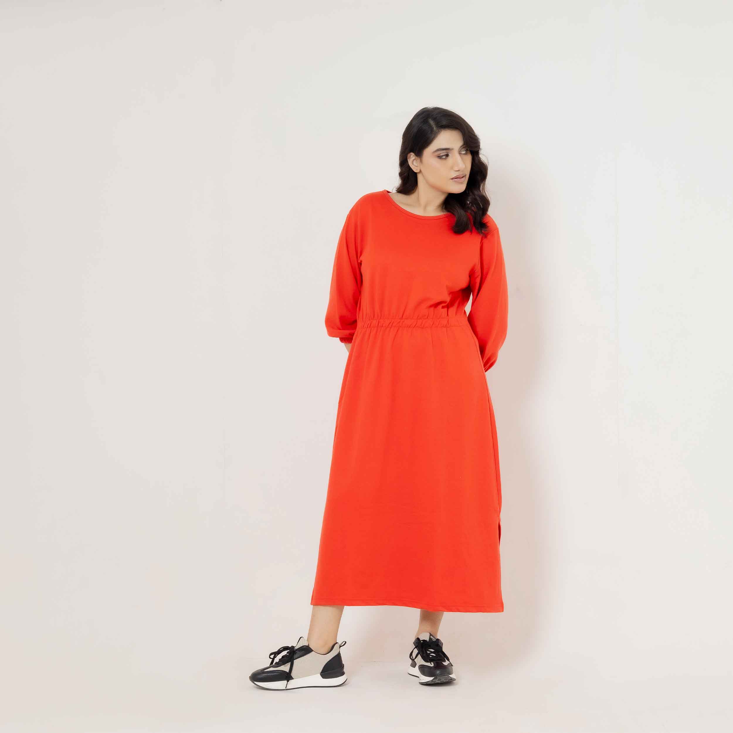 Long Sleeve Elastic Waist Frock