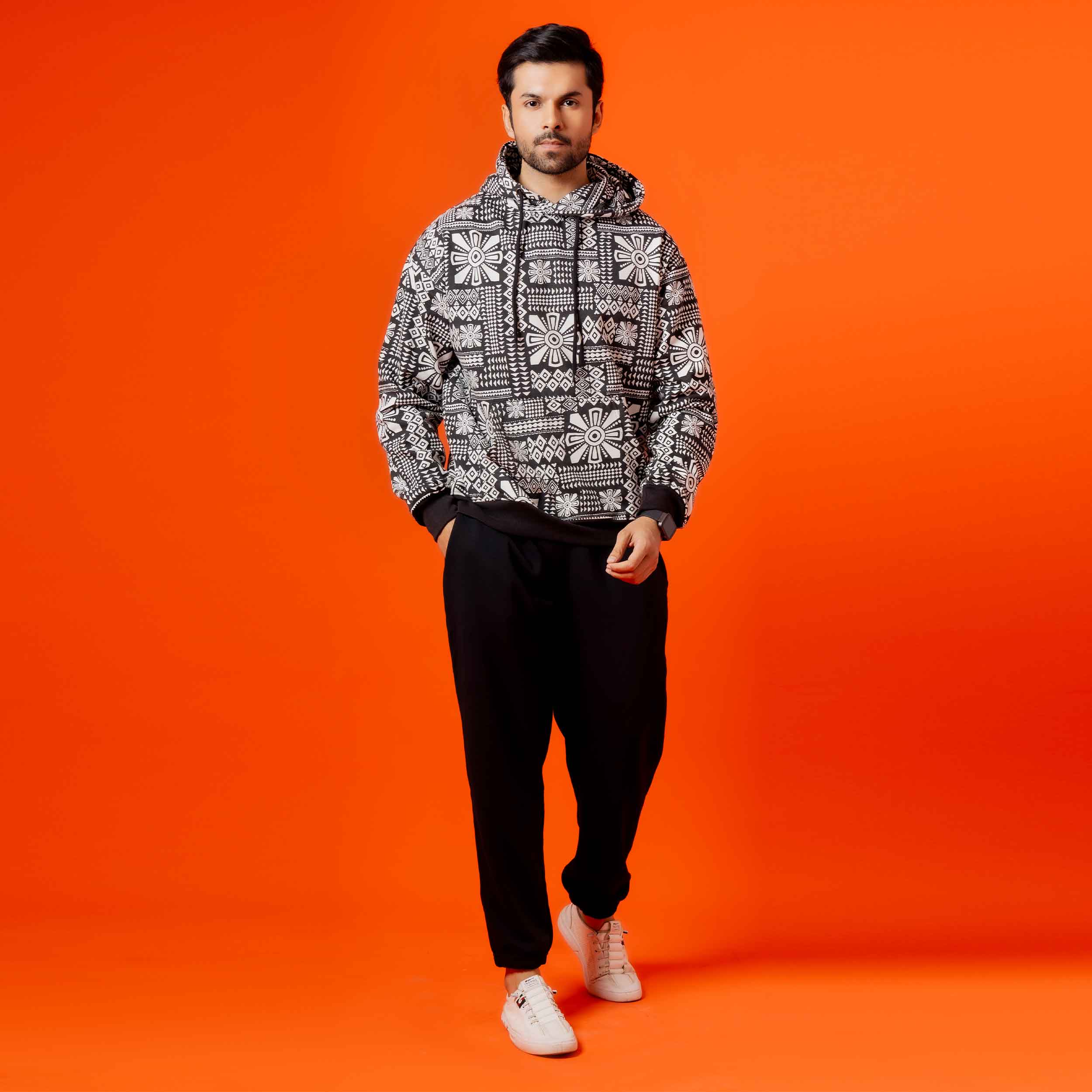 Men Monochrome Fleece Hoodie